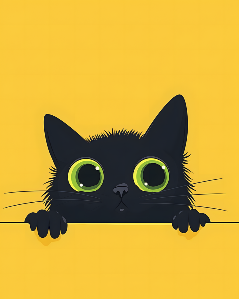 cat, black cat, eyes, animal, pet, table, curiosity, drawing, ai generated
